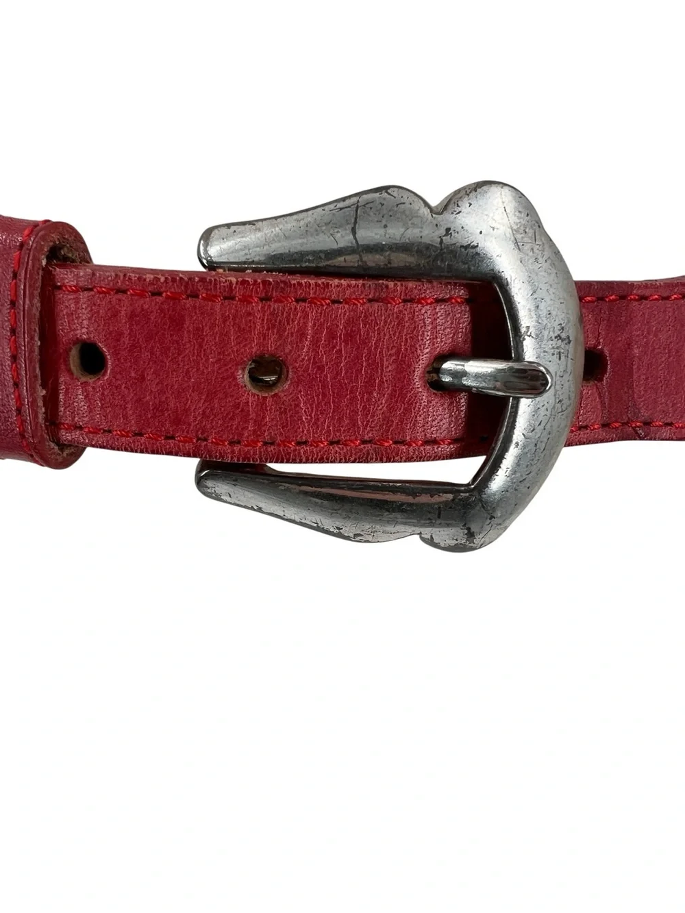 Justin Vintage Red Leather Beaded Belt Multicolor Seed Bead Western Boho Size 28